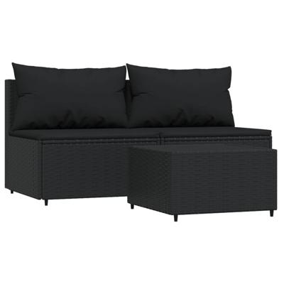 3-delige Loungeset met kussens poly rattan zwart 3-delige Loungeset met kussens poly rattan zwart