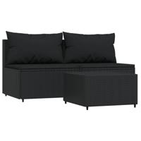 3-delige Loungeset met kussens poly rattan zwart - thumbnail