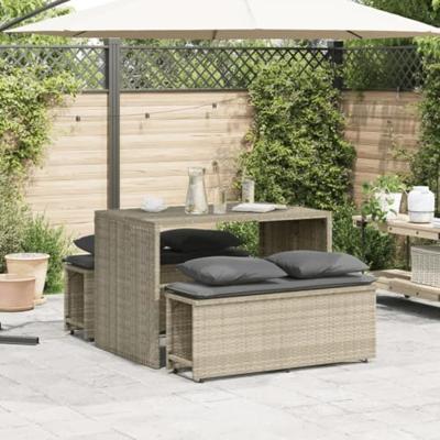 3-delige Tuinset met kussens poly rattan lichtgrijs - thumbnail