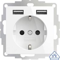 2USB 2U-449276 Stopcontact (onderbouw) VDE, Met USB, Aanraakbeveiliging IP20 Zuiver wit, Glanseffect - thumbnail