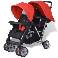 VidaXL Kinderwagen dubbel staal rood en zwart - thumbnail