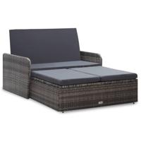 2-delige Loungeset met kussens poly rattan grijs - thumbnail