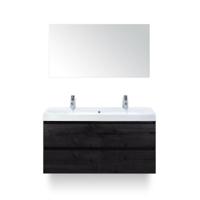 Maxx XL Badmeubelset 120 cm - Black Oak - Wastafel Just Enkel 2 kraangaten - met Spiegel - thumbnail