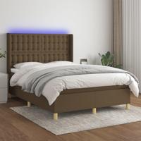 Boxspring met matras en LED stof donkerbruin 140x190 cm - thumbnail