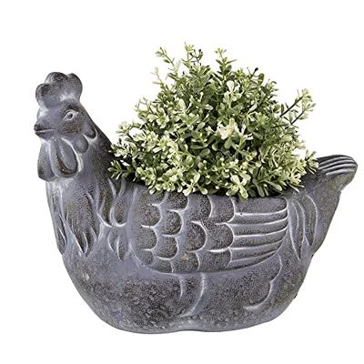Clayre & Eef Bloempot Kip 29x17x23 cm Grijs Steen Woondecoratie