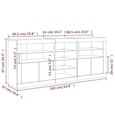 Dressoir met LED-verlichting 162x37x67 cm zwart