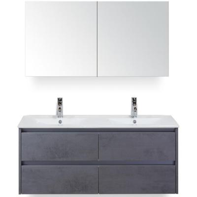 Dante Badmeubelset 120 cm - Beton Antraciet - Keramische Wastafel Wit Enjoy met Spiegelkast
