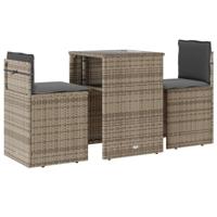 3-delige Bistroset met kussens poly rattan beige - thumbnail