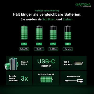 4 x AA oplaadbare batterijen, USB-C aansluiting - 1,5V - 2000mAh