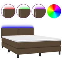 Boxspring met matras en LED stof donkerbruin 140x200 cm - thumbnail