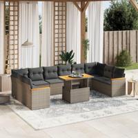 11-delige Loungeset met kussens poly rattan grijs - thumbnail