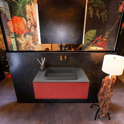 Badkamermeubelset Mondiaz Erin 80 cm met 1 Lade met RIDGE Wastafel Midden Dark grey Zonder Kraangaten Greeploos Mat Fire