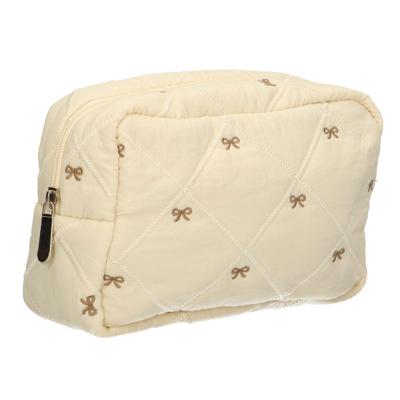 Traveller Beautybag strikjes beige 22cm x 15cm Traveller Beautybag strikjes beige 22cm x 15cm