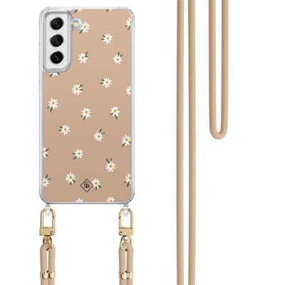 Samsung Galaxy S21 FE hoesje met beige koord - Sweet daisies
