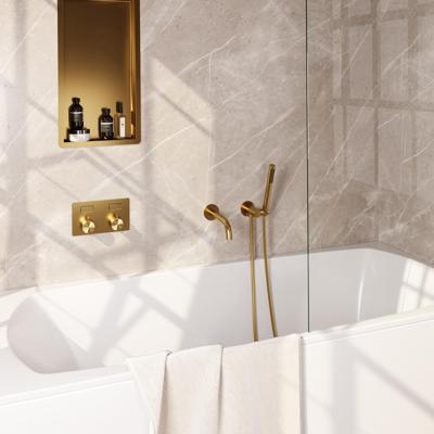 Gold Edition thermostatische inbouw badkraan SET 03 met drukknoppen en uitloop - goud geborsteld PVD