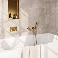 Gold Edition thermostatische inbouw badkraan SET 03 met drukknoppen en uitloop - goud geborsteld PVD - thumbnail
