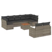 10-delige Loungeset met kussens poly rattan grijs - thumbnail