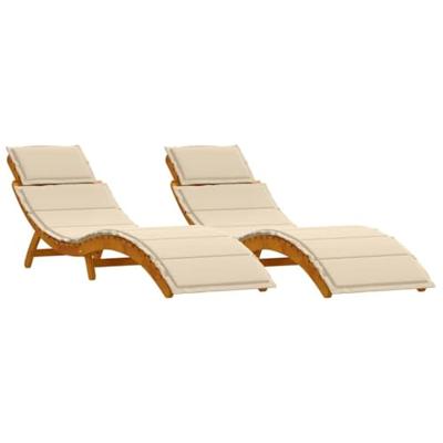 Ligbed met kussen 2 pcs Beige Massief Acaciahout