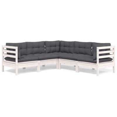 5-delige Loungeset met kussens massief grenenhout wit