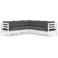 5-delige Loungeset met kussens massief grenenhout wit - thumbnail