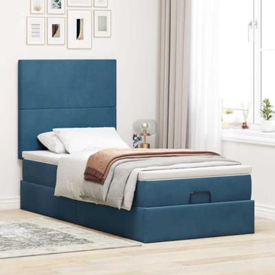 Ottoman bed met matrassen 100x200cm fluweel donkerblauw