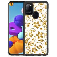 Samsung Galaxy A21s Skin Case Gouden Bloemen - thumbnail