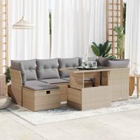 7-delige Loungeset met kussens poly rattan beige - thumbnail