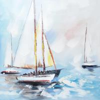 Schilderij - Handgeschilderd - Zeilboten 2, 80x80cm - thumbnail
