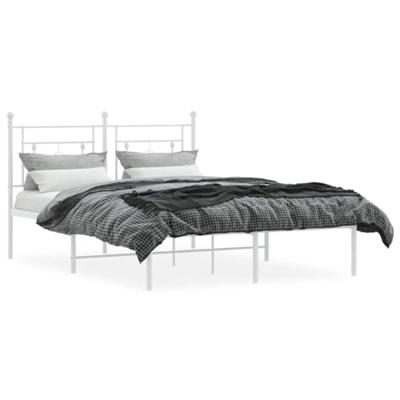 Bedframe met hoofdbord metaal wit 140x190 cm - thumbnail