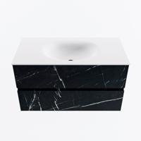 MONDIAZ VICA 90cm badmeubel onderkast Marquina 2 lades. Wastafel MOON midden 1 kraangat, kleur Talc. - thumbnail