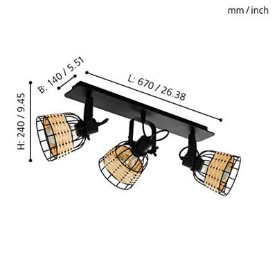 Eglo 3-lichts plafondlampAnwick 1 met rotan - 43326