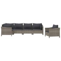 6-delige Loungeset met kussens poly rattan grijs - thumbnail