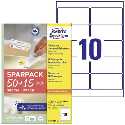 Avery-Zweckform L4744REV-65 Universele etiketten 96 x 50.8 mm Papier Wit 65 vellen Weer verwijderbaar Inkjet, Laser (zwart/wit), Laser (kleur), Kopiëren Avery-Zweckform L4744REV-65 Universele etiketten 96 x 50.8 mm Papier Wit 65 vellen Weer verwijderbaar Inkjet, Laser (zwart/wit), Laser (kleur), Kopiëren