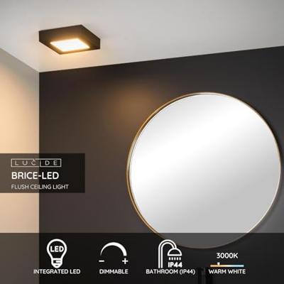 Lucide BRICE-LED - Plafonnière Badkamer - LED Dimb. - 1x15W 3000K - IP44 - Zwart