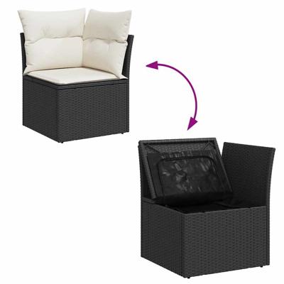6-delige Loungeset met kussens poly rattan acacia zwart - thumbnail