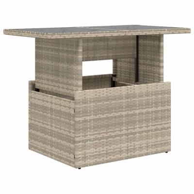 Tuintafel met glazen blad 100x55x73 cm poly rattan lichtgrijs - thumbnail