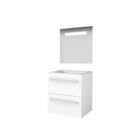 Basic-Line Economic 46 Badkamermeubelset - 60 x 46 cm - Met Grepen - 2 Lades - Acryl Wastafel - Zonder Kraangat - Spiegel met LED Verlichting - Ice White - thumbnail