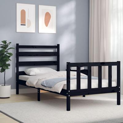 Bedframe met hoofdbord massief hout zwart