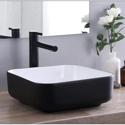 Opbouw Waskom Boss & Wessing Premium 40x40x14 cm Wit met Mat Zwarte Buitenkant Aqua Splash