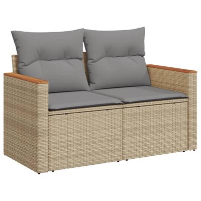 5-delige Loungeset met kussens poly rattan gemengd beige - thumbnail