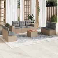 8-delige Loungeset met kussens poly rattan beige - thumbnail
