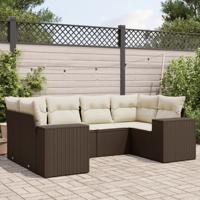 6-delige Loungeset met kussens poly rattan bruin - thumbnail