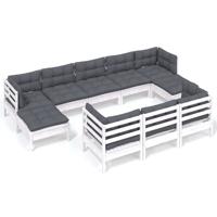 10-delige Loungeset met kussens massief grenenhout wit - thumbnail