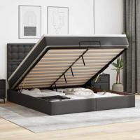 Ottoman bed met matrassen 200x200cm kunstleer zwart - thumbnail