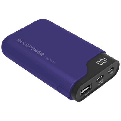 RealPower PB-7500C Powerbank 7500 mAh Li-ion USB, USB-C Navy-blauw Statusweergave RealPower PB-7500C Powerbank 7500 mAh Li-ion USB, USB-C Navy-blauw Statusweergave