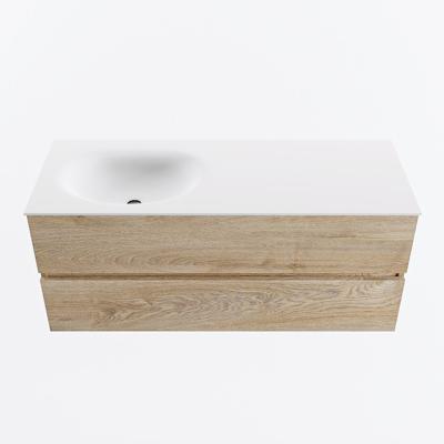 MONDIAZ VICA 120cm badmeubel onderkast Washed Oak 2 lades. Wastafel MOON links 1 kraangat, kleur Talc.