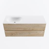 MONDIAZ VICA 120cm badmeubel onderkast Washed Oak 2 lades. Wastafel MOON links 1 kraangat, kleur Talc. - thumbnail