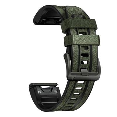 By Qubix - leer + siliconen bandje - Groen - Compatible met Garmin Fenix 8-51mm - Compatible Garmin bandje