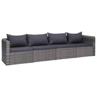 4-delige Loungeset met kussens poly rattan grijs - thumbnail