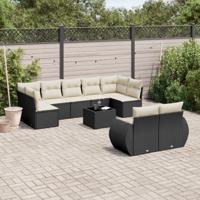 10-delige Loungeset met kussens poly rattan zwart - thumbnail